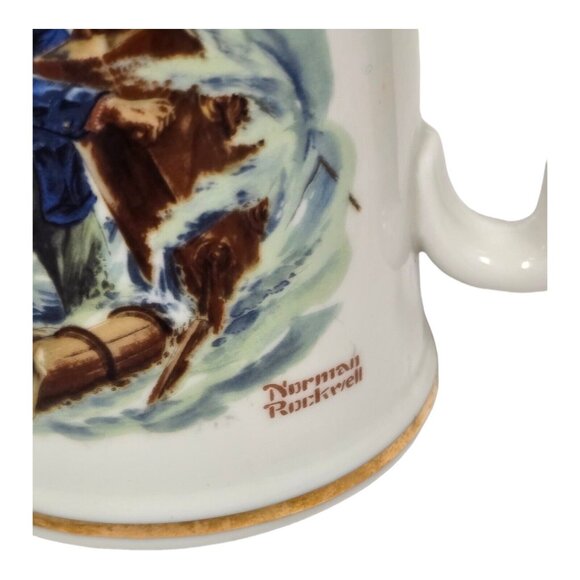 Norman Rockwell Coffee Mug "Braving The Storm" Porcelain Tankard 24K Gold Rim - Picture 6 of 10